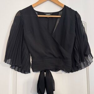 EXPRESS Black Wrap Blouse with Pleated Sleeves Size XS